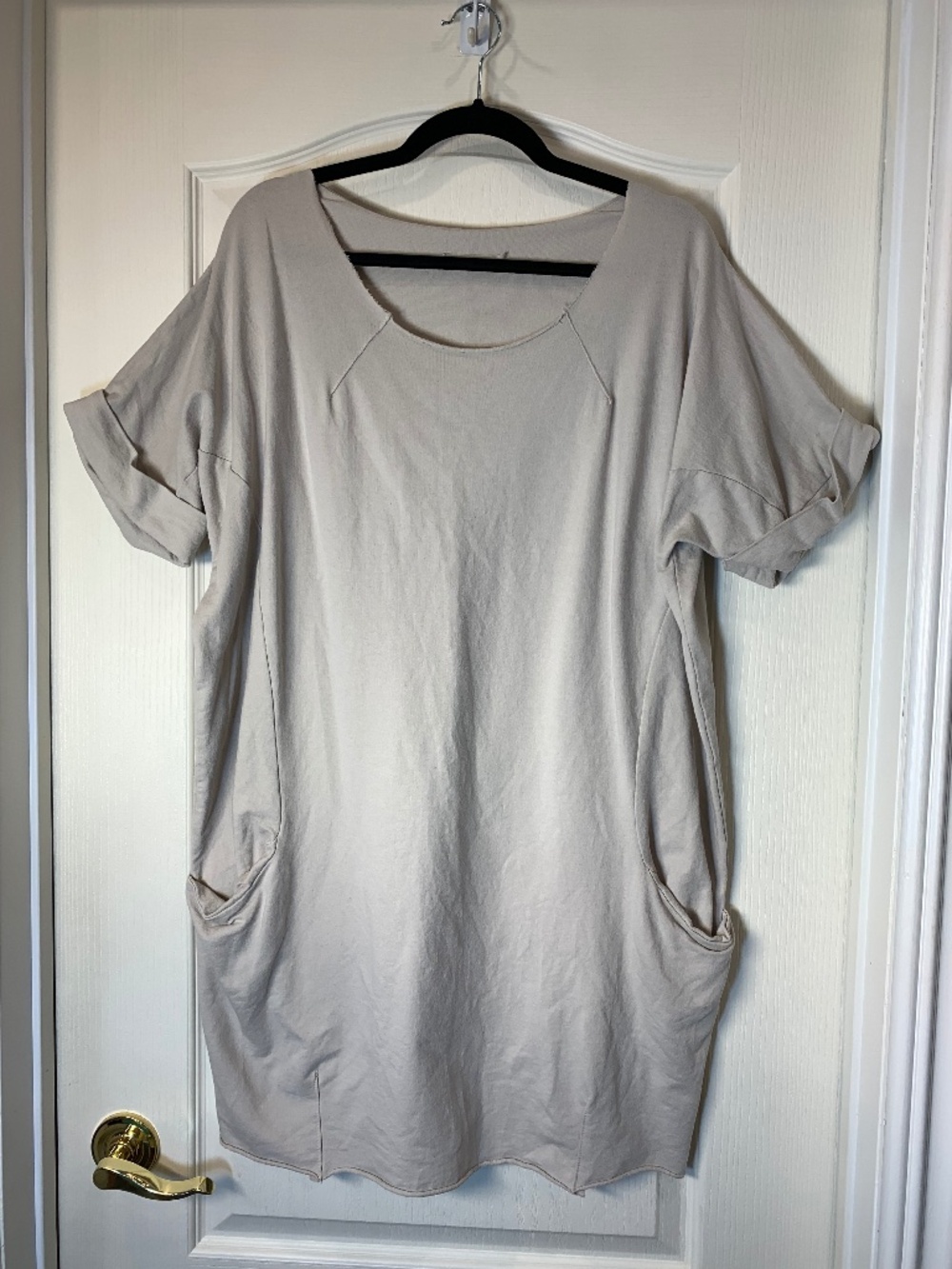 Senzatempo Tan Cotton Tunic Dress Pockets Rolled Sleeves Boho Casual EU L